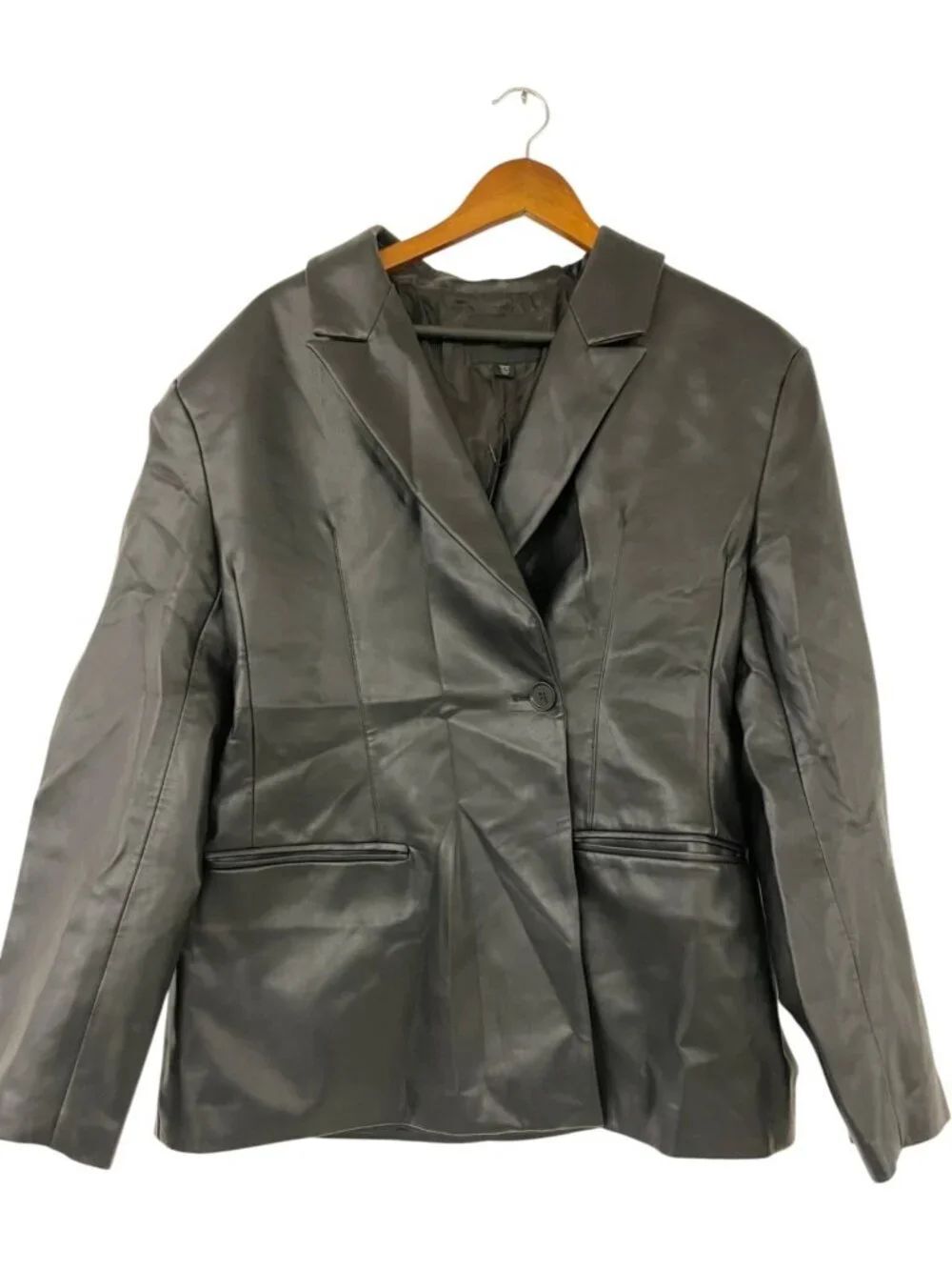 Zara Womens Faux Leather Blazer Size L Black Single Button Jacket 1255/765 NWOT